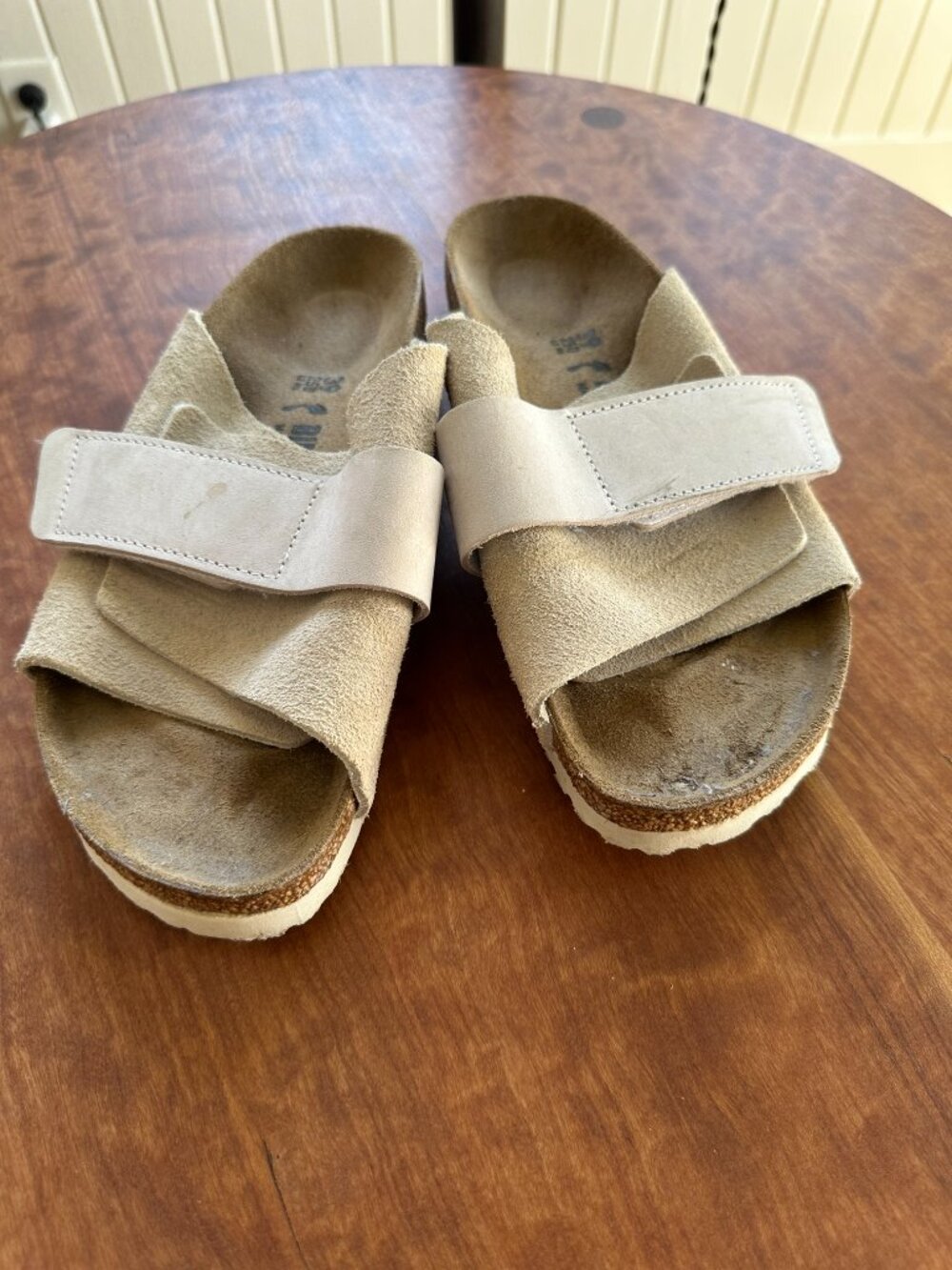 Birkenstock Kyoto Suede Leather Sandals Beige Taupe Size 39